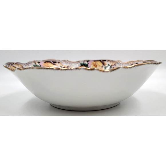 Trimont Ware 8" Bowl Iridescent Pearl Yellow Pink Flowers Gold Trim Japan 1950s - Picture 7 of 9